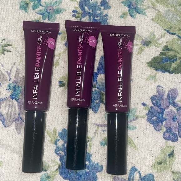 BN 3 pcs Loreal Infallible lip paints with brush applicator #302 Violet Twist - Picture 2 of 5